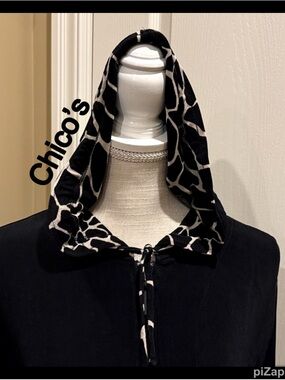CHICO’S TRAVELERS Women’s- Sz L- Blk Hooded Top Jacket with Animal Print Lining
